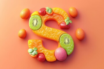 Wall Mural - A fruit salad with a letter S made out of fruit