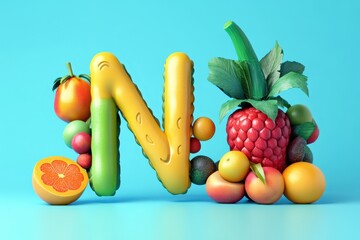 Wall Mural - The letter N is made out of fruit