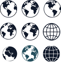 earth icon collection. globe. vector illustration