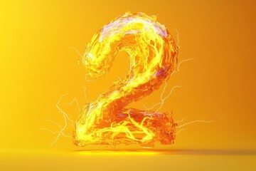 Wall Mural - The number 2 is made of fire and is lit up in yellow