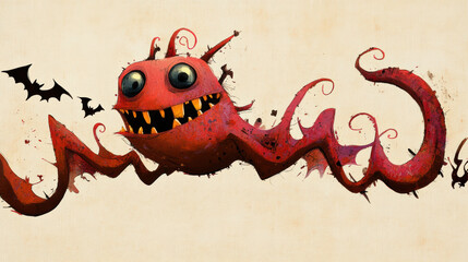 Poster - A painting of a red monster with large eyes