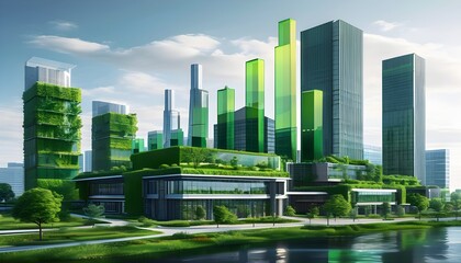 Modern cityscape highlighting energy efficiency with eco-friendly buildings and sustainable practices for a greener future