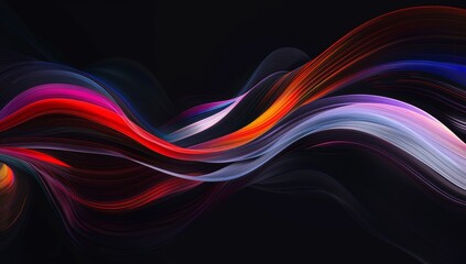 Poster - Abstract background. Windows wallpaper, Dark background with colorful abstract lines of color flowing in the center, giving it an elegant and modern look, creating a sense of depth and movement.