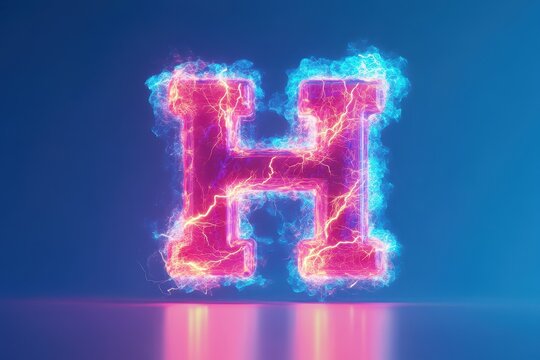 The letter H is in a bright pink and blue color, with a purple