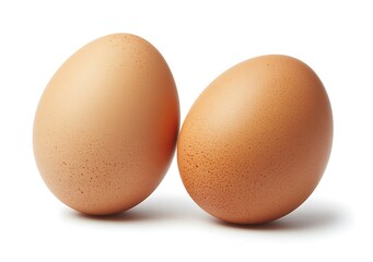 Front view of two brown chicken eggs is isolated on white background. Generative Ai