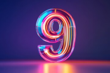 Wall Mural - A neon sign with the number nine in neon colors