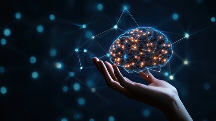Poster - Human Hand Holding a Digital Brain