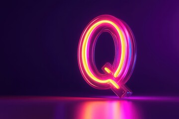 Wall Mural - A neon Q with a purple, blue, and green glow