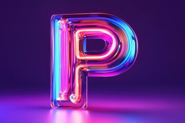 Wall Mural - A neon letter P is lit up in a dark room