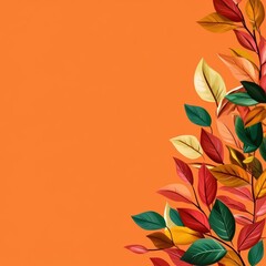 Vibrant autumn leaves arranged beautifully against an orange background, perfect for seasonal decor or nature-themed projects.