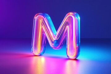 Wall Mural - The letter M is glowing in neon colors and is floating in the air