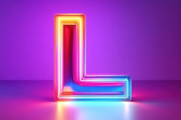 Wall Mural - The letter L is made of neon lights and is on a purple background