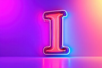 A neon letter I is lit up in a dark room