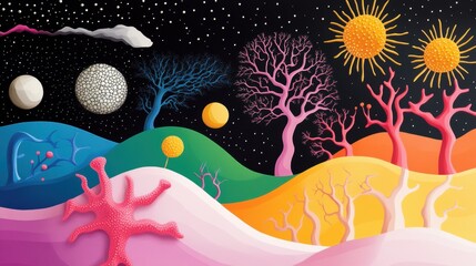 Wall Mural - A colorful illustration of cellular signaling pathways, highlighting the complex communication networks within and between cells.