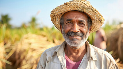 Poster - Indian farmer sugarcane agriculture field