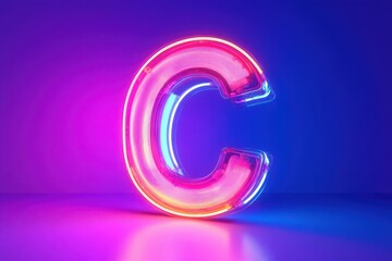 Wall Mural - A neon C is displayed in a purple background