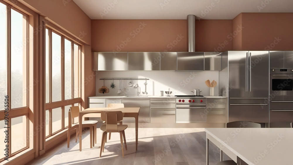 Modern kitchen interior design with abundant natural light streaming ...
