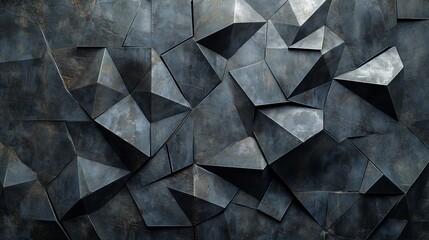 Poster - A textured wall made of dark gray metal triangles, with a metallic sheen and an industrial look