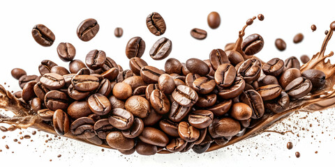 Coffee beans with splash isolated on white background, coffee, beans, splash, isolated, white background, drink, caffeine, aroma