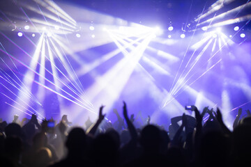 Wall Mural - Crowd at concert and colorful stage lights.