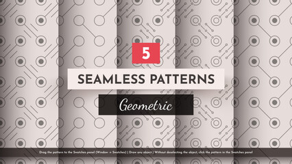 Wall Mural - Set 5 Seamless Patterns. Geometric Illustrations. Traditional Minimalistic Textures. Abstract Modern Backgrounds