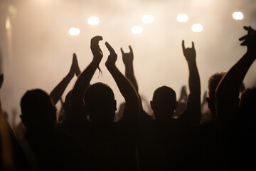 Wall Mural - Crowd at concert and colorful stage lights.