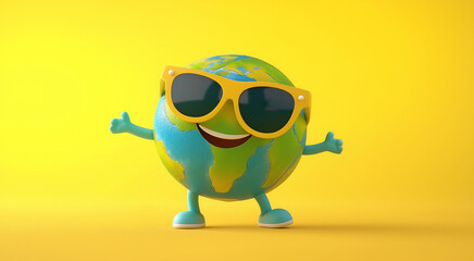  a happy Earth character wearing sunglasses