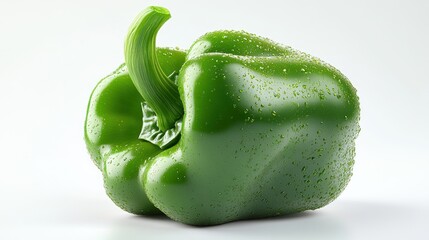 Wall Mural - A fresh green bell pepper with water droplets on its surface.