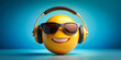 © suwatthana - Smiling emoji wearing headphones and sunglasses, emoji, smiling, headphones, sunglasses, music, happy, fun, digital