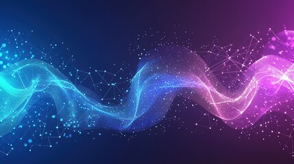 Poster - Modern abstract background featuring glowing lines and nodes symbolizing digital networks, communication, and technology, smooth gradients of blue, purple, and teal representing innovation 