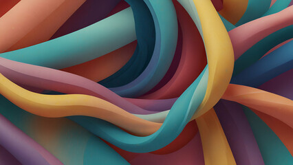 Abstract background with colorful twisted shapes on a pastel, soft-textured backdrop.