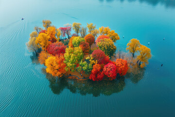 Poster - Red trees by the lake in autumn