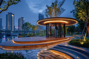 Poster - Chinese architecture at night, pavilions and towers