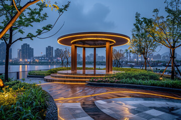 Poster - Chinese architecture at night, pavilions and towers