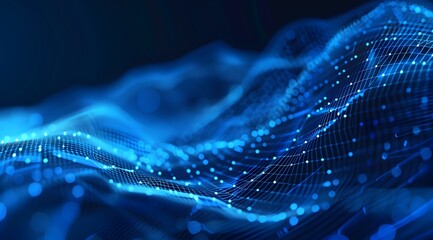 Poster - Abstract blue digital background with glowing particles and network connections, creating an elegant tech-inspired design for a wide variety of applications