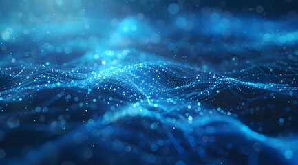 Poster - Abstract blue digital background with glowing particles and network connections, creating an atmosphere of technology and innovation. Blue abstract digital background