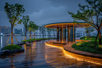 Poster - Chinese architecture at night, pavilions and towers