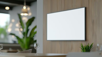 Wall Mural - A white wall with a large blank television screen