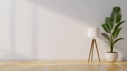 Canvas Print - A white room with a lamp and a plant