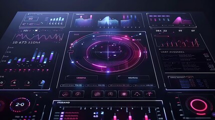 Poster - Futuristic display with a digital interface showing various data visualizations.