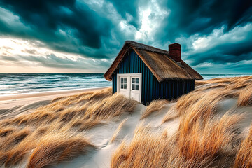 Wall Mural - Maison dans les dunes en bord de mer