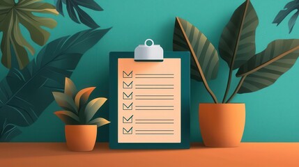 Task checklist, streamlined interface, flat design illustration