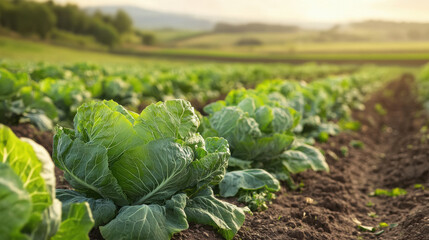 Wall Mural - cabbage growing in the agricultural field