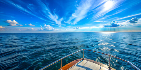 Vibrant image of the sea horizon as seen from a boat , ocean, seascape, water, waves, blue, horizon, sky, clouds, boat