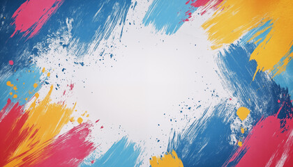 Abstract colored background frame made with paint strokes with white background for text in the center.