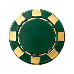 A close-up of a green gambling chip with gold accents, representing luck and excitement in casino games.