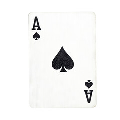 a close-up of an ace of spades playing card, symbolizing power and high value in card games.