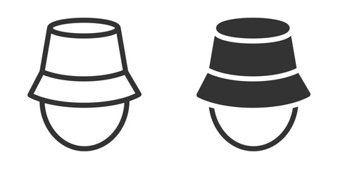 Wall Mural - Minimalistic bucket hat icon in both outline and solid styles. Ideal for fashion, summer, or casual wear themes. Vector illustration.