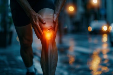 Athlete experiencing knee pain after running outdoors