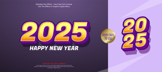 Leinwandbilder - Happy new year 2025 background with purple bold writing design
